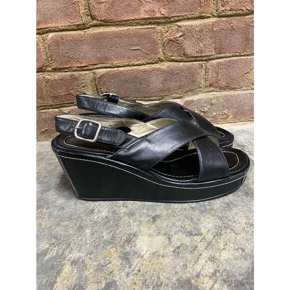 Coach Black Italian Charlyn Wedge Sandal Size 8.5 - Picture 3 of 11